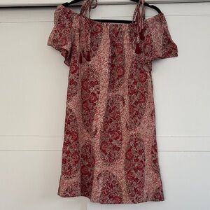 100% Silk Red Paisley Off-Shoulder Dress